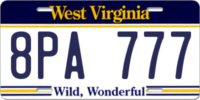 WV license plate 8PA777