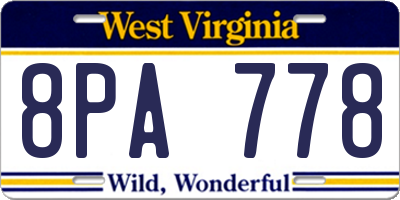 WV license plate 8PA778