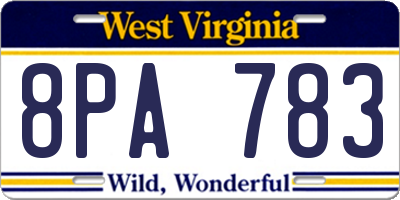 WV license plate 8PA783