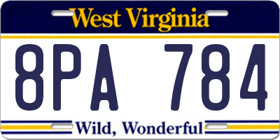 WV license plate 8PA784