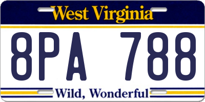 WV license plate 8PA788