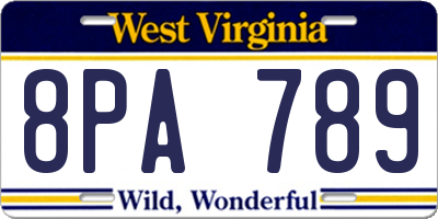 WV license plate 8PA789