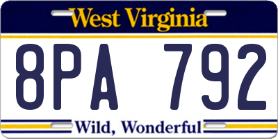 WV license plate 8PA792