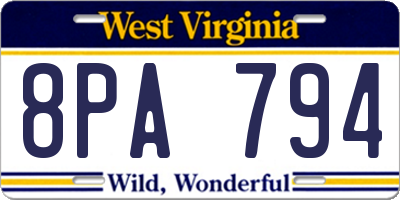WV license plate 8PA794