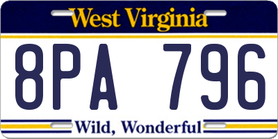WV license plate 8PA796