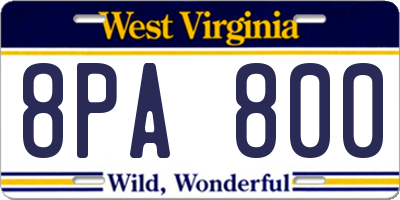 WV license plate 8PA800