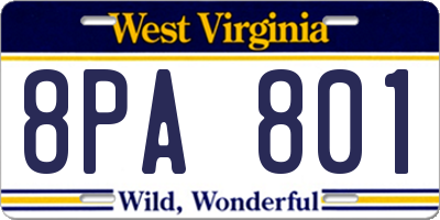 WV license plate 8PA801