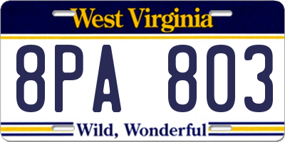 WV license plate 8PA803