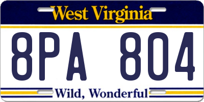 WV license plate 8PA804