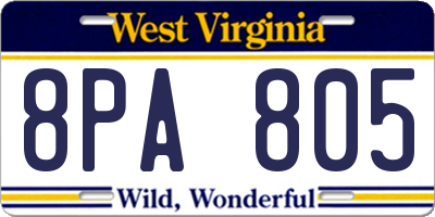 WV license plate 8PA805