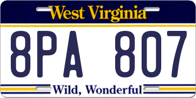 WV license plate 8PA807