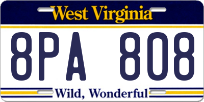 WV license plate 8PA808