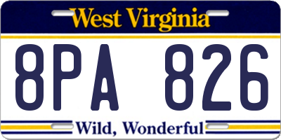 WV license plate 8PA826