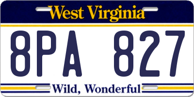 WV license plate 8PA827