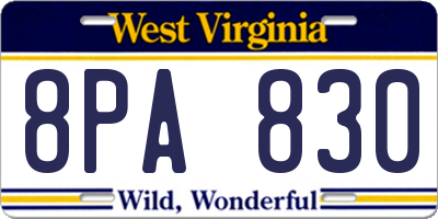 WV license plate 8PA830