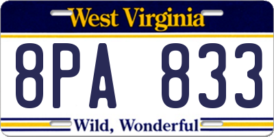 WV license plate 8PA833