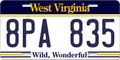 WV license plate 8PA835