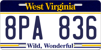 WV license plate 8PA836