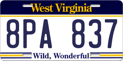 WV license plate 8PA837