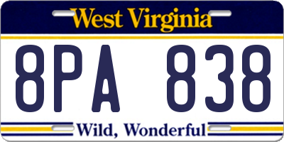 WV license plate 8PA838