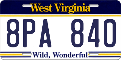 WV license plate 8PA840