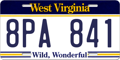 WV license plate 8PA841