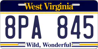 WV license plate 8PA845