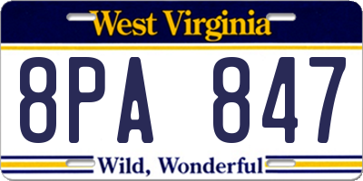 WV license plate 8PA847