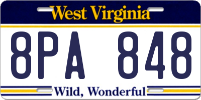 WV license plate 8PA848