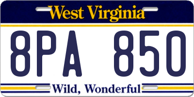 WV license plate 8PA850