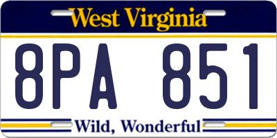 WV license plate 8PA851