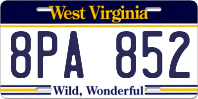 WV license plate 8PA852