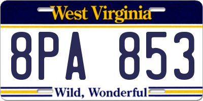 WV license plate 8PA853