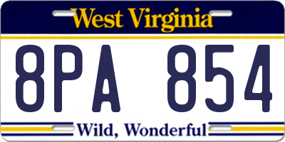 WV license plate 8PA854