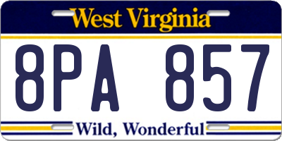 WV license plate 8PA857