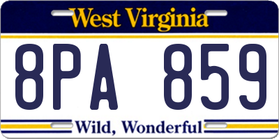 WV license plate 8PA859
