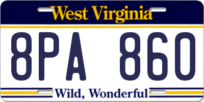 WV license plate 8PA860