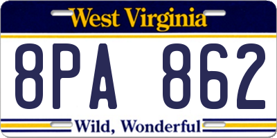 WV license plate 8PA862