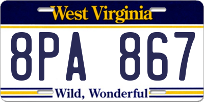 WV license plate 8PA867