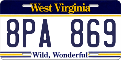 WV license plate 8PA869