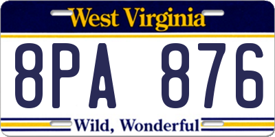 WV license plate 8PA876