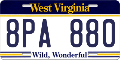 WV license plate 8PA880