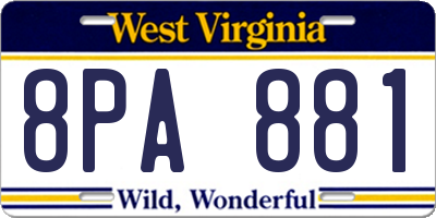 WV license plate 8PA881