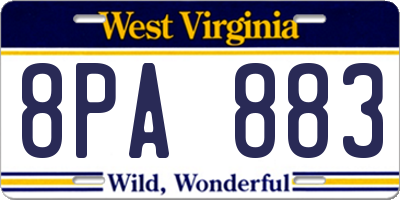 WV license plate 8PA883