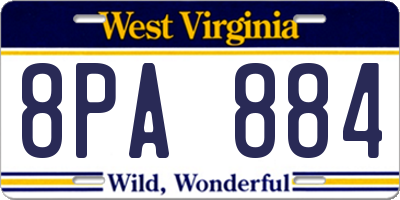 WV license plate 8PA884