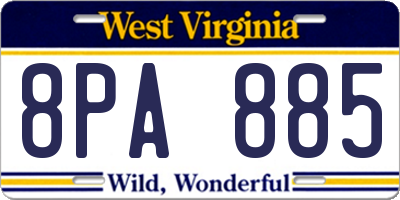 WV license plate 8PA885