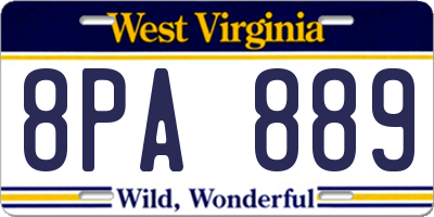 WV license plate 8PA889
