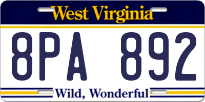 WV license plate 8PA892