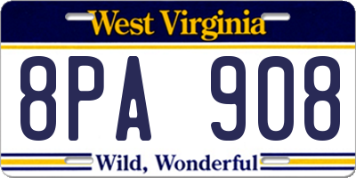 WV license plate 8PA908