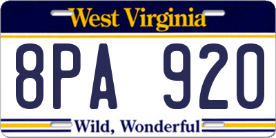 WV license plate 8PA920